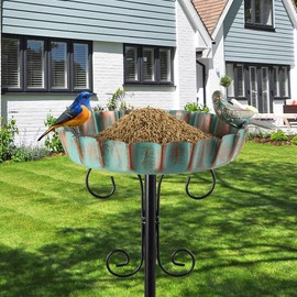 Venniy Metal Outdoor Bird Bath,11.6 Inch Standing Birdbath & Birdfeeder for outside with 4 Prongs Base Stake,Garden Bird Baths for Yard Lawn Decor
