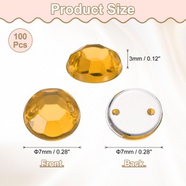uxcell 100Pcs Flat Back Sew on Rhinestones Beads, 7mm Clear Crystal Round Gems with Hole for Craft Clothing Decorations, Golden Yellow