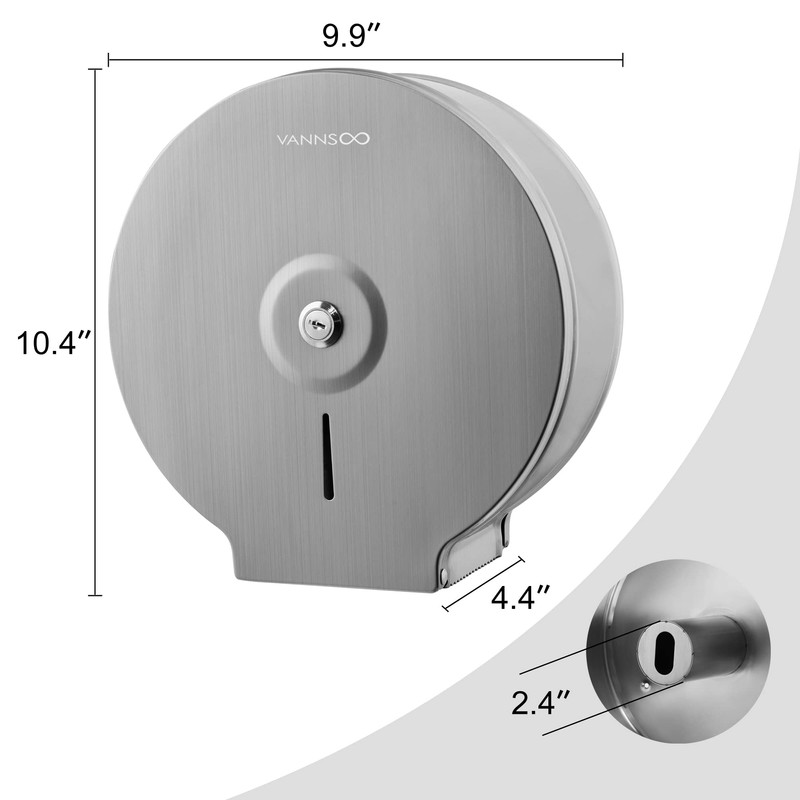 Commercial Jumbo Toilet Paper Dispenser, Wall Mount Stainless Steel 9