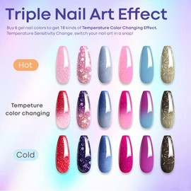 Modelones - Esmalte de uñas de gel que cambia de color, color rojo, azul, con purpurina, 6 colores, regalo de Navidad, día festivo, salón de manicura,