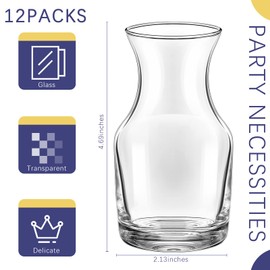 Remagr 12 Pack Single Serving Wine Carafe Glass Small Mini Carafe Individual Wine Refill Decanter for Dinner Parties Tastings Bars Restaurants (6.5 oz)