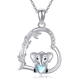 ONEFINITY Elephant Necklace for Women 925 Sterling Silver Elephant Pendant Heart Necklace Moonstone Necklace Elephant Jewellery Gifts