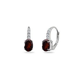 Red Earrings for Women Sterling Silver Cubic Zirconia 7x5mm Oval Leverback Huggie Genuine Garnet Earring for womenBridesmaids Prom Fashion Trendy