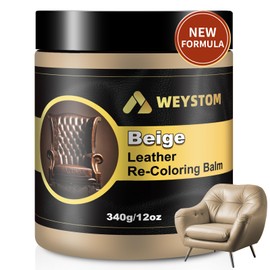 WEYSTOM Leather Recoloring Balm, 12oz Large Size Leather Dye, Color Restorer, Scratch Repair, Furniture & Couch Restorer Kit, Repair Kit for Furniture(Beige)