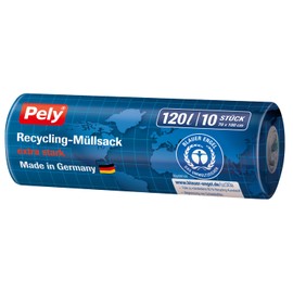 Pely Rubbish Bags 120 Litres with Closure Strap Black Value Pack of 10 for Home & Garden Blue Angel Certified