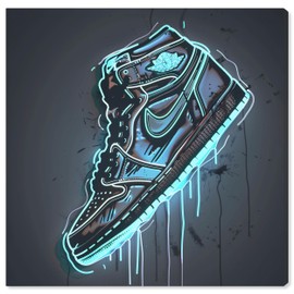 Notoriart Blue Glow Sneaker Gallery Wrapped Sneaker 1 Piece Canvas Wall Art, 12" x 12", Gallery Wrapped