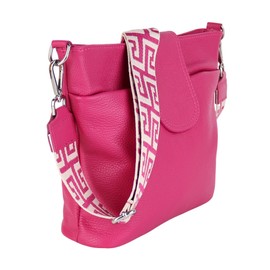 MIRROSI® Umhängetasche Damen, Echtleder, Made in Italy, BOHO Style30x24,50x9cm (BXHXT) viel Stauraum, Handtasche, Brusttasche, Crossbody Bag (1 Tasche & 2 Gurte) (Pink (NN))