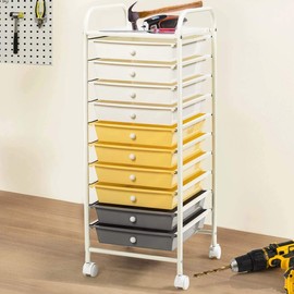 Nightcore Rolling Storage Cart w/ 10 Drawers, Multipurpose Craft Storage Cart w/Lockable Casters, Rolling Cart Organizer for Tools, Scrapbook & Paper, Utility Cart for Home, Office & School
