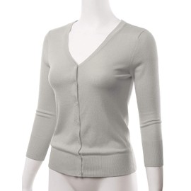 Eimin - Sudadera de punto elástico para mujer con cuello en V de manga 3/4 (S-3X), Esw001_lightgrey, XXX-Large (Más)