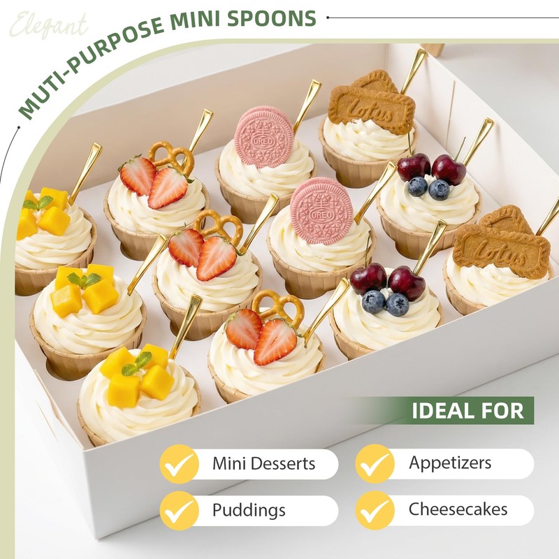 Pryntono 120PCS Gold Plastic Mini Spoons Disposable 4 inch Tasting