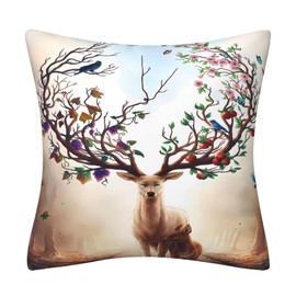 DILOXNSU Forest Elk Cushion Covers 45 x 45 cm Beautiful Antler Double-Sided Decorative Pillows Covers for Livingroom Sofa Bed Home Outdoor Garden Decor Cushions Covers 18 x 18 inch