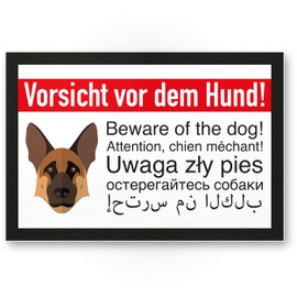 Komma Security German Shepherd Sign – Beware of the Dog – Sign Notice Sign Land Multilingual – Door Sign Front Door Warning Sign Burglary Protection – Caution Shepherd Dog