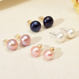 Giant Tomato Freshwater Pearl Stud Earrings Real Pearl Studs 4 Colors 6mm 8mm 10mm, Silver, Pearl