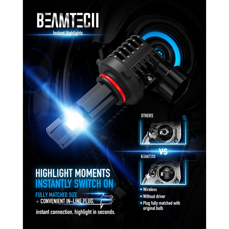 BEAMTECH 9005 Led Bulbs, Fanless in Line HB3 Fog Light