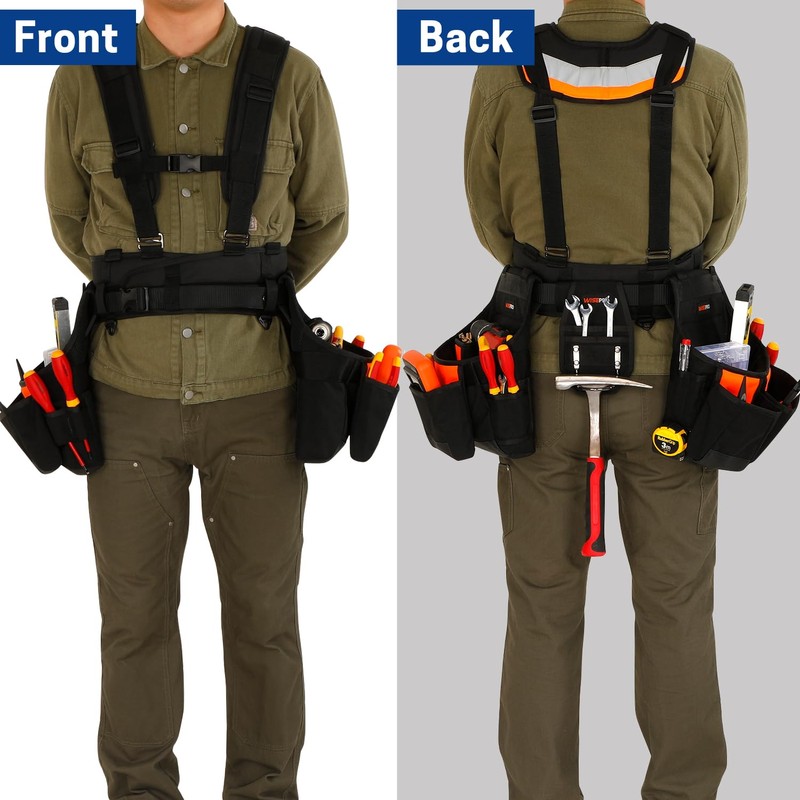 WISEPRO Tool Belt with Suspenders, Heavy Duty Adjustable Detachable Electrician