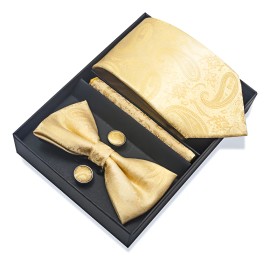 Juego De Gemelos Corbatas Pañuelo Hombre Caja De Regalo Corbata Dorado