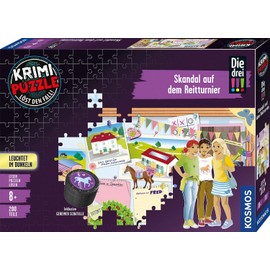 KOSMOS 680725 Crime Puzzle: The three !!! - Scandal on the riding tournament, glows in the dark, 200 pieces, reading - puzzles - solve puzzles, including secret box and exclusive short story (English language not guaranteed)