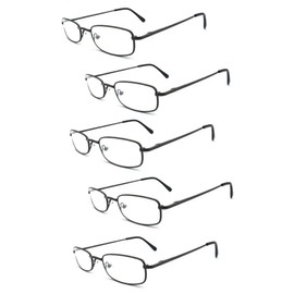 EYE ZOOM 5 Pairs Readers Rectangular Metal Reading Glasses for Men and Women, Gunmetal, 2.50