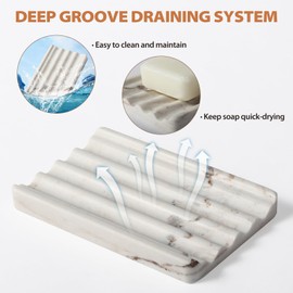 Koville Italian Natural Marble Soap Dish for Shower, Stone Soap Tray for Bathroom, Bar Soap Holder for Sink, Stripe Grooves Soap Saver Sponge Holder Keep Soap Bars Dry Easy Clean(Palissandro Classico)