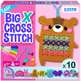 EZCRA Beginner Cross Stitch Kits for Kids - Kids Cross Stitch Kits Embroidery Kits Age 5-8 - 10 No Mess Cute Animal Sewing Projects - Extra Large Holes with Jumble Needle