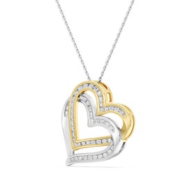 GILDED 1/4 ct. T.W. Lab Grown Diamond (SI1-SI2 Clarity, F-G Color) and Sterling Silver Double Heart Pendant with an 18 Inch Spring Ring Clasp Cable Chain