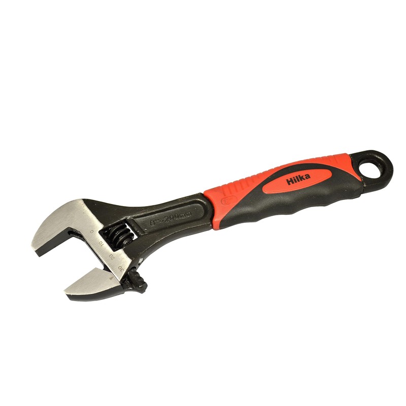 Hilka 8" (200mm) Soft Grip Wide Jaw (30mm) Adjustable Wrench