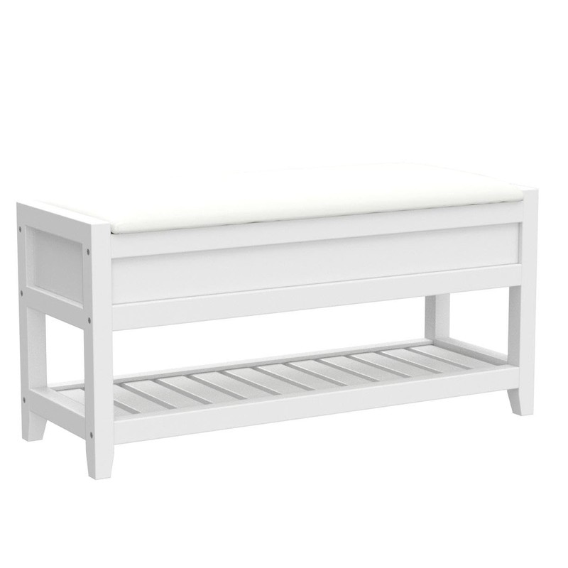 Roundhill Furniture Rouen Clean White Seating Bench with Shoe Storage,