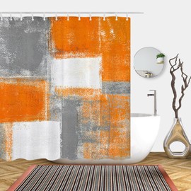 Abaysto Burnt Orange Grey Geometry Shower Curtain Lightweight Shower Curtains Modern Art Artwork Waterproof Shower Curtains Set with Hooks Retro Bathroom Decor