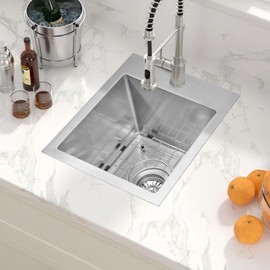 Beleeb 13×15 Inch Drop-In Bar Sink，18-Gauge Stainless Steel Small Kitchen Sink For RV & Bars With Accessories