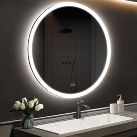 APRILSOUL 28 Inch Round LED Bathroom Vanity Mirror with Front and Backlit, Led Mirror with Anti-Fog, 3 Colors and Dimmable Light