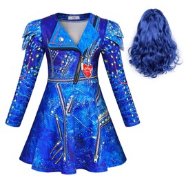 MetCuento Princess Costume for Girls Birthday Party Supplies Outfits Kids Zipper Jacket Long Sleeve Dress with Wig size 7-8