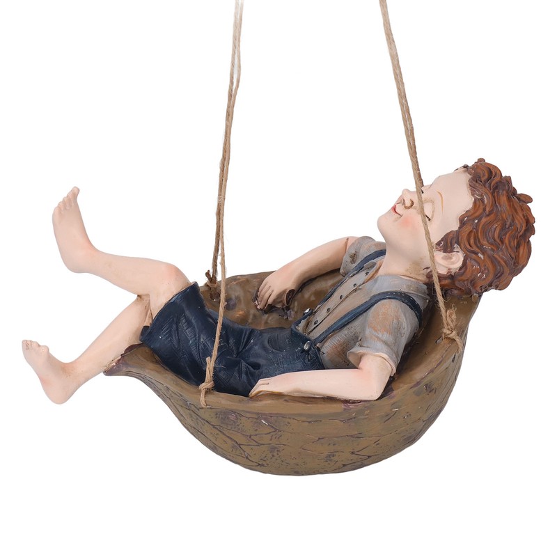 Hanging Boy Statue Hand Painted Rainproof Windproof Resin Outdoor Hanging