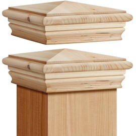 Geetery 4 Pcs Wood Newel Post Cap Fence Post Cap for Fence Topper Top Resistant Decking Caps for Outdoor Fences, Mailboxes and Decks (6 x 6 Inch,Cedar)