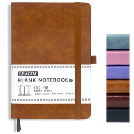 Blank Journal Notebook, A5, 192 Pages 100 GSM Thick Sketch Book for Women Men, Hardcover Leather Unlined Journaling for Work, Notebooks for Writing, 5.8 inches x 8.5 inches (Brown)