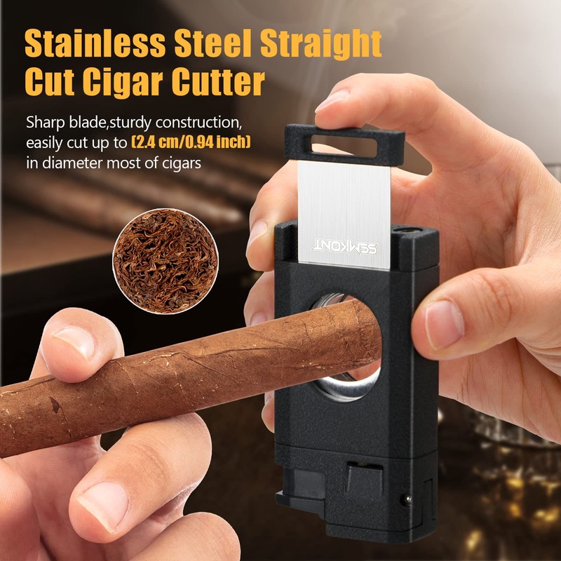 SEMKONT Triple Jet Flame Cigar Lighter with Cutter, Windproof Butane