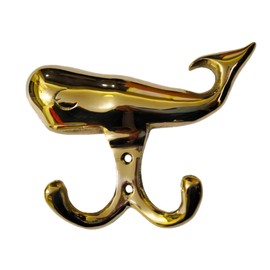 DECORVOID Brass Whale Wall Hooks, Decorative Solid Brass Key Hanger and Coat Hook for Home, Office, and Restaurant Décor