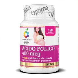 Colours of Life Acido Folico 400 mcg - Integratore di Acido Folico - Contribuisce alla Crescita dei Tessuti Materni in Gravidanza - Senza Glutine e Vegano, 120 Compresse