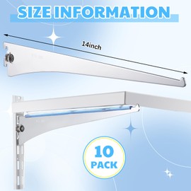Gisafai 10 Pack Shelf Bracket Adjustable Shelving Brackets Single Track Twin Track System Metal Bracket for Shelving Shelf Standard Bracket for Stores Closet Kitchen(Silver,14 Inch)