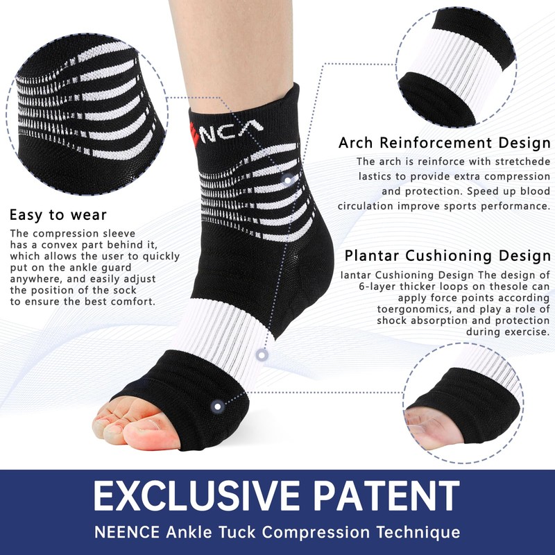 NEENCA Compression Sleeve,Foot Support,Relieves Achilles Tendonitis, Joint Pain.Grey Black M