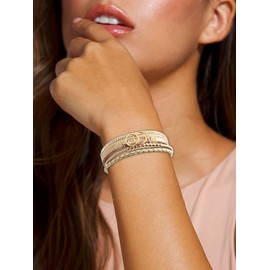 Stocking Stuffers Holiday Outfits for Women 2024 Leather Bracelets for Women Multilayer Boho Bracelets Stackable Leather Bracelet Black Cuff Bangle Bracelet Boho Jewelry for Women Men