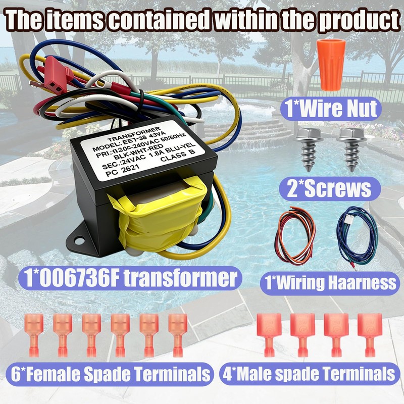 006736F Transformer Kit Compatible with Raypak 006736F Pool Heater Transformer(120/240V),