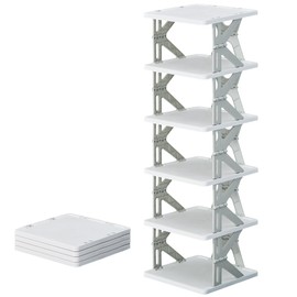 VECELO 6 Tier Vertical Narrow Shoe Rack, Free Standing Shoe Racks, Skinny Shoe Shelf Easy Assembly, Compact Shoe Organizer Space Saving for Small Spaces, Entryway, Garage, Front Door Entrance, Grey