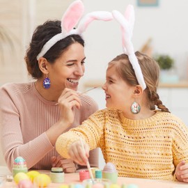 Risyfjew 8 Pairs Easter Earrings for Women Lightweight Wooden Bunny Carrots Eggs Drop Dangle Earrings Easter Jewelry