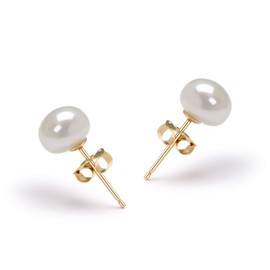 White 6-7mm AAA Quality Freshwater 14K Yellow Gold Cultured Pearl Earring Pair
