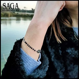 SAGA GIOIELLI® Bracelet Woman Man Rosary Black Crystals Steel
