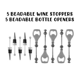 Beadable Bottle Opener and Wine Stopper Silver Stainless Steel 10 pk, 5 of Each Bulk Silicone Focal Glass Beads Kit DIY