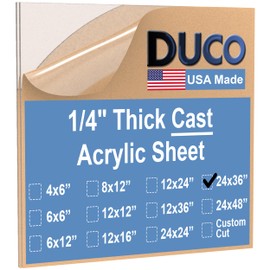 Duco USA-Made Clear Cast Acrylic Sheet 1/4 Inch Thick 24" x 36" - 2 Pack of Transparent Plexiglass Sheet - Lightweight Acrylic Board for Window Replacements, Displays, Signs, and More