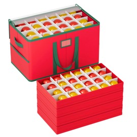 FANPROSM Christmas Ornament Storage Box with Adjustable Dividers Ornament Storage Container with 4 Trays Fits 96-3'' Holiday Ornaments 600D Oxford Fabric Ornament Organizer for Christmas Decorations