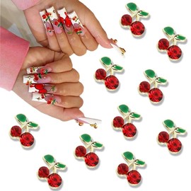 BAOYAALIN 3D Alloy Cherry Nail Charm, Exquisite Cute Red Nail Charms Rhinestones for Acrylic Nails Art Decor Jewelry Making Crafts DIY Manicure Women 10pcs