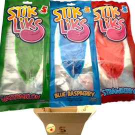 Stik Liks Moldable Lollipops Variety Pack - Shape & Eat Candy, 3 Packs (5 Lollipops Each), Watermelon, Blue Raspberry, Strawberry Flavors, Fun Edible Gift for Kids & Parties